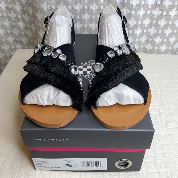 VINCE CAMUTO NEW Black Silver Gem Fringe Sandal 9 - Picture 3 of 7